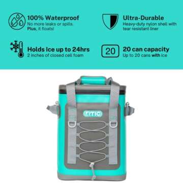 RTIC Backpack Cooler 24 Can, Insulated Portable Soft Cooler Bag Waterproof for Ice, Lunch, Beach, Drink, Beverage, Travel, Camping, Picnic, Car, Hiking, Seafoam Green