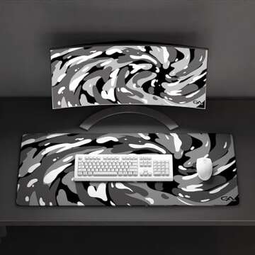 GutzyAiden Swirl XXL Gaming Mouse Pad | 36" x 18" | Hybrid Polyester Fabric Top | Non-Slip Rubber Base | 4mm Thick (Arctic Swirl)