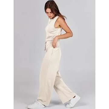 ANRABESS Womens Jumpsuits 2025 Casual Summer Dressy Romper Sleeveless Wide Leg Long Pants Outfits Fashion Travel Clothes Beige Large