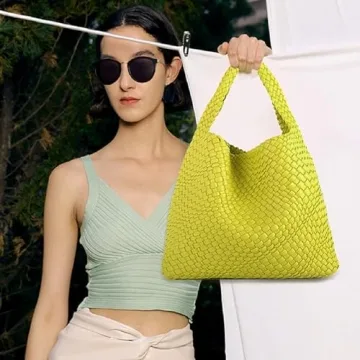 Chic Vegan Leather Hand-Woven Tote Handbag Lemon Yellow