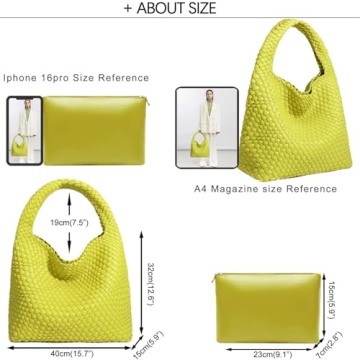 Chic Vegan Leather Hand-Woven Tote Handbag Lemon Yellow
