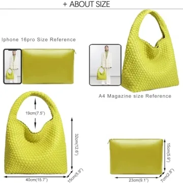 Chic Vegan Leather Hand-Woven Tote Handbag Lemon Yellow
