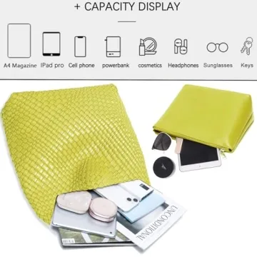 Chic Vegan Leather Hand-Woven Tote Handbag Lemon Yellow