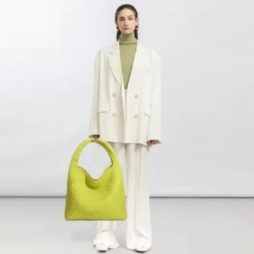 Chic Vegan Leather Hand-Woven Tote Handbag Lemon Yellow