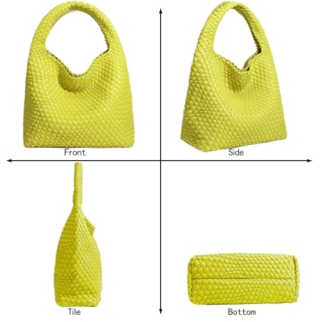 Chic Vegan Leather Hand-Woven Tote Handbag Lemon Yellow
