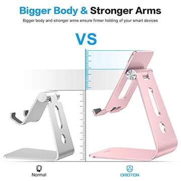 OMOTON Adjustable Tablet Stand for Desk, Upgraded Longer Arms for Greater Stability, T2 Tablet Holder with Hollow Design for Bigger Sized Phones and Tablets Such as iPad Pro/Air/Mini, Rose Gold