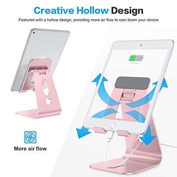 OMOTON Adjustable Tablet Stand for Desk, Upgraded Longer Arms for Greater Stability, T2 Tablet Holder with Hollow Design for Bigger Sized Phones and Tablets Such as iPad Pro/Air/Mini, Rose Gold