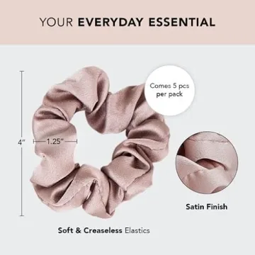 Kitsch Silk Scrunchies for Women - Satin Scrunchies for All Hair Types and Textures, No Crease Hair Ties for Girls, Perfect for Day or Night - 5 Pcs, Cameo
