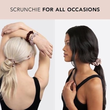 Kitsch Silk Scrunchies for Women - Satin Scrunchies for All Hair Types and Textures, No Crease Hair Ties for Girls, Perfect for Day or Night - 5 Pcs, Cameo