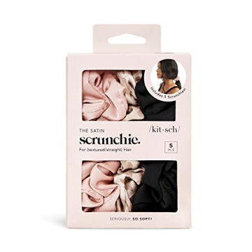 Kitsch Silk Scrunchies for Women - Satin Scrunchies for All Hair Types and Textures, No Crease Hair Ties for Girls, Perfect for Day or Night - 5 Pcs, Cameo