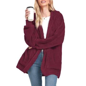 CHICGAL Womens Fuzzy Jacket Hooded Cardigan Open Front Sherpa Coat Outwear with Pockets