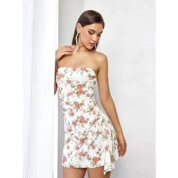Parthea Womens Floral Dress Y2K Strapless Dresses Going Out Sexy Mini Dress for Cocktail Clubwear Pa...
