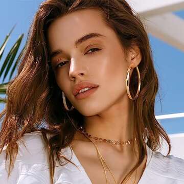 EXGOX 5mm Wide Gold Hoop Earrings for Women,Sterling Silver Hoop Earrings Large Silver Hoop Earrings Hypoallergenic Lightweight 14K Real Gold Plated Big Hoop Earrings for Women