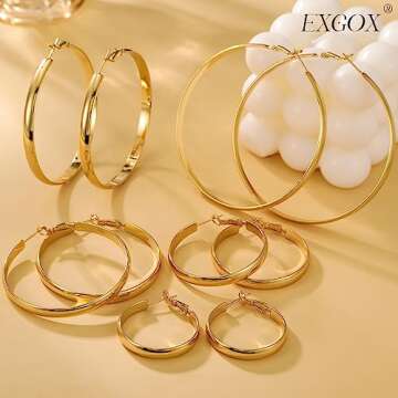 EXGOX 5mm Wide Gold Hoop Earrings for Women,Sterling Silver Hoop Earrings Large Silver Hoop Earrings Hypoallergenic Lightweight 14K Real Gold Plated Big Hoop Earrings for Women