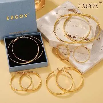 Stylish EXGOX Gold Hoop Earrings for Women - Durable & Hypoallergenic