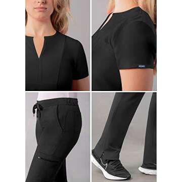 Adar Uniforms Addition Go-Higher Scrub Set for Women - Notched V-Neck Scrub Top & Skinny Cargo Scrub Pants - A9600 - Black - L