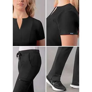 Adar Uniforms Addition Go-Higher Scrub Set for Women - Notched V-Neck Scrub Top & Skinny Cargo Scrub Pants - A9600 - Black - L