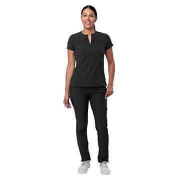Adar Uniforms Addition Go-Higher Scrub Set for Women - Notched V-Neck Scrub Top & Skinny Cargo Scrub Pants - A9600 - Black - L