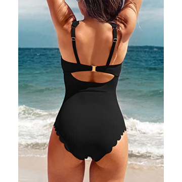 Charmo Scalloped Ribbed One Piece Swimwear for All Shapes