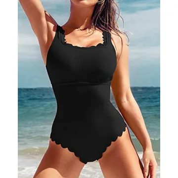 Charmo Scalloped Ribbed One Piece Swimwear for All Shapes