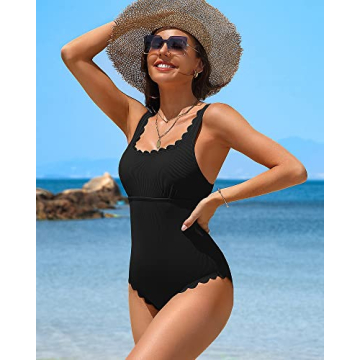 Charmo Scalloped Ribbed One Piece Swimwear for All Shapes