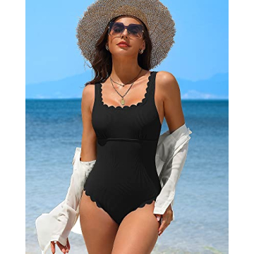 Charmo Scalloped Ribbed One Piece Swimwear for All Shapes