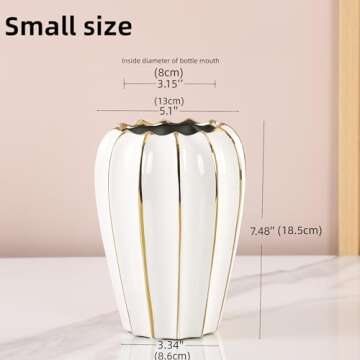 YUSHUIHOME Round Ceramic Vase White Gold Decorative Porcelain Bottle Rustic Style Flower Arrangement...