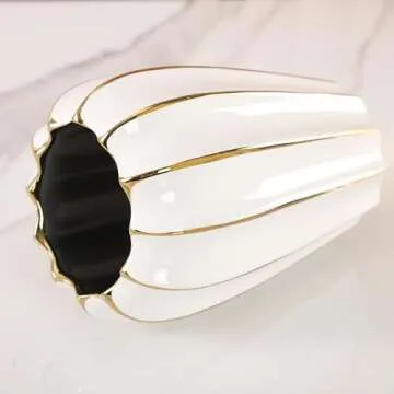 YUSHUIHOME Round Ceramic Vase White Gold Decorative Porcelain Bottle Rustic Style Flower Arrangement Vase Wedding Decoration Table Centerpiece (Round Small)