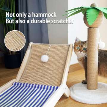 PETKARAY Beach Chair Cat Hammock, Elevated Cat Beds for Indoor Cats, Original Cozy Cat Lounger with Sisal Scratcher and Toy Ball
