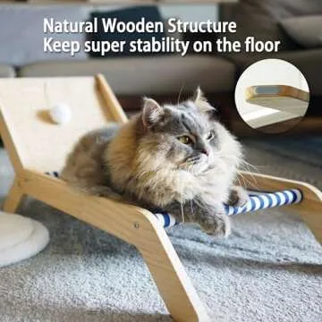 PETKARAY Beach Chair Cat Hammock, Elevated Cat Beds for Indoor Cats, Original Cozy Cat Lounger with Sisal Scratcher and Toy Ball