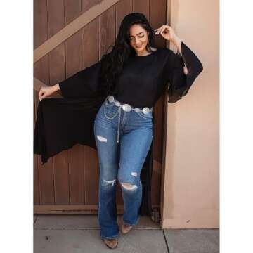 XZQTIVE Women Boho Chain Belts For Dresses Jeans Western Cowgirl Waist Links Belt Adjustable Metal C...