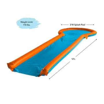 HearthSong 12'L Inflatable Water Slide with 3'W Splash Pool, Includes Two Inflatable Speed Boards