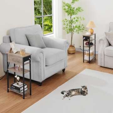 AMHANCIBLE Narrow Side Table with Charging Station, Set of 2, End Table for Small Spaces, Skinny Sid...