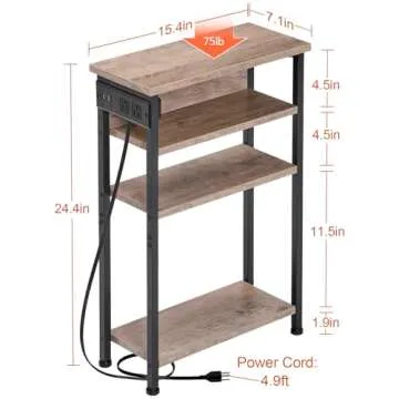 AMHANCIBLE Narrow Side Table with Charging Station, Set of 2, End Table for Small Spaces, Skinny Side Table with Storage Shelf, Slim End Table for Living Room HETN04GY