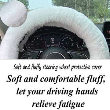 ZWZCYZ Fluffy Steering Wheel Cover for Women Fuzzy Steering Wheel Cover Winter Warm Faux Wool Plush Car Wheel Cover Furry Steering Wheel Protector Universal Fit 15 Inch (White)