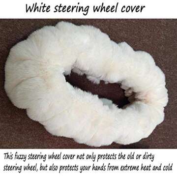 ZWZCYZ Fluffy Steering Wheel Cover for Women Fuzzy Steering Wheel Cover Winter Warm Faux Wool Plush Car Wheel Cover Furry Steering Wheel Protector Universal Fit 15 Inch (White)
