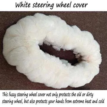 ZWZCYZ Fluffy Steering Wheel Cover for Women Fuzzy Steering Wheel Cover Winter Warm Faux Wool Plush Car Wheel Cover Furry Steering Wheel Protector Universal Fit 15 Inch (White)