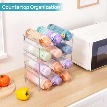 Vtopmart Stackable Water Bottle Organizer Holder, 4 Pack Clear Plastic Cup Storage Rack for Pantry K...