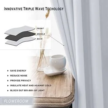 FLOWEROOM Room Darkening Curtains Thermal Insulated Blackout Curtain with Grommet for Living Room, Greyish White, 52 x 95 inch, 2 Panels