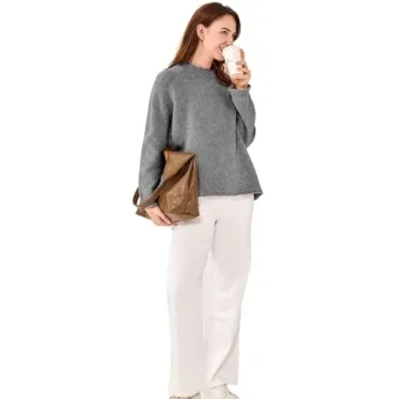 Simple&Opulence Women's Sweater Grey Pullover Sweaters for Women Trendy Wool Blend Sweaters for Women Winter Collared Sweaters for Women (Grey, XL)