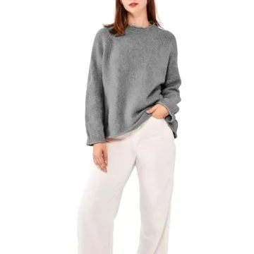 Simple&Opulence Women's Sweater Grey Pullover Sweaters for Women Trendy Wool Blend Sweaters for Women Winter Collared Sweaters for Women (Grey, XL)
