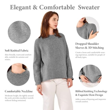 Simple&Opulence Women's Sweater Grey Pullover Sweaters for Women Trendy Wool Blend Sweaters for Women Winter Collared Sweaters for Women (Grey, XL)