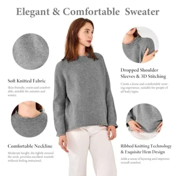 Simple&Opulence Women's Sweater Grey Pullover Sweaters for Women Trendy Wool Blend Sweaters for Women Winter Collared Sweaters for Women (Grey, XL)