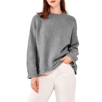 Simple&Opulence Women's Sweater Grey Pullover Sweaters for Women Trendy Wool Blend Sweaters for Women Winter Collared Sweaters for Women (Grey, XL)