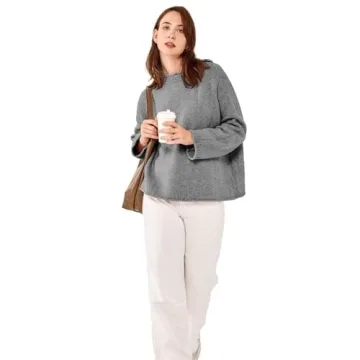 Simple&Opulence Women's Sweater Grey Pullover Sweaters for Women Trendy Wool Blend Sweaters for Women Winter Collared Sweaters for Women (Grey, XL)