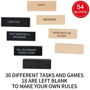 Toyssa Stacking Games 54 PCS Stacking Blocks with 36 Different Rules and Games for Adults Night Party Game