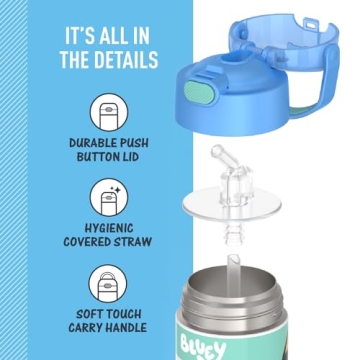 THERMOS FUNTAINER Water Bottle with Straw - 12 Ounce, Bluey - Kids Stainless Steel Vacuum Insulated Water Bottle with Lid