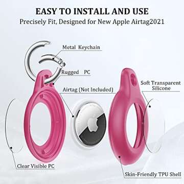 1 Pack IPX8 Waterproof Airtag Keychain with Airtag Holder Case,Full Body Shockproof,Anti-Scratch Cover Air tag for Cat,Dog,Keys,Luggage,Wallet（Rose Pink