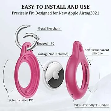 1 Pack IPX8 Waterproof Airtag Keychain with Airtag Holder Case,Full Body Shockproof,Anti-Scratch Cover Air tag for Cat,Dog,Keys,Luggage,Wallet（Rose Pink