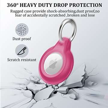 1 Pack IPX8 Waterproof Airtag Keychain with Airtag Holder Case,Full Body Shockproof,Anti-Scratch Cover Air tag for Cat,Dog,Keys,Luggage,Wallet（Rose Pink